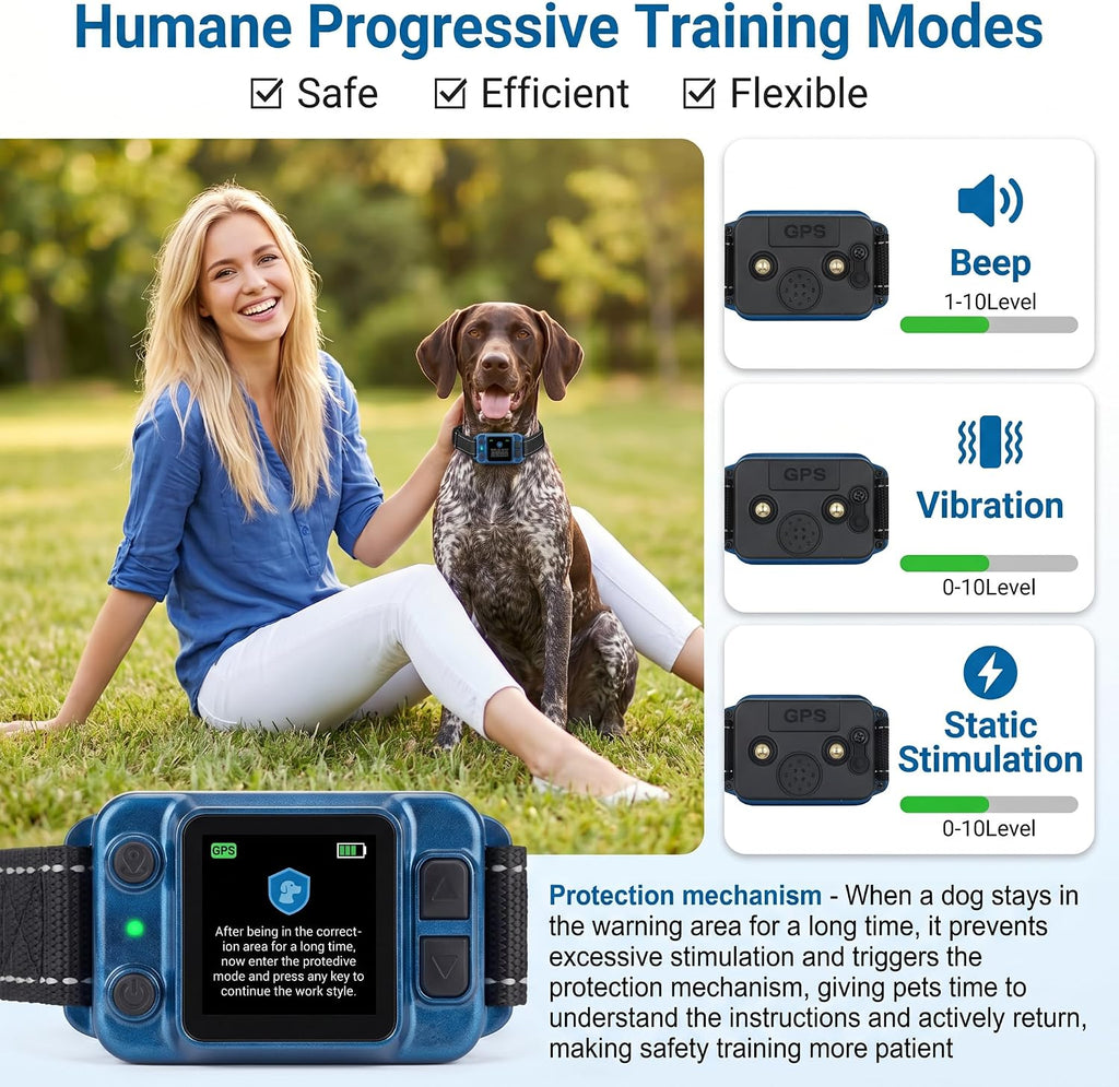 GPS Wireless Dog Fence System, 50-6600FT Invisible Fence for Dogs, No App No Subscription, Electric GPS Dog Fence