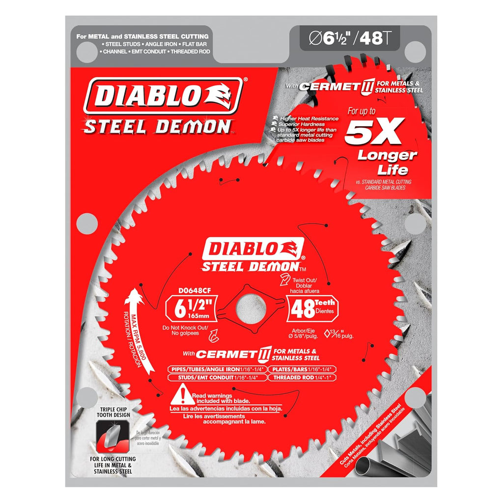 Diablo Steel Demon Cermet II Saw Blade for Medium Metal - 6-1/2" x 48-Teeth