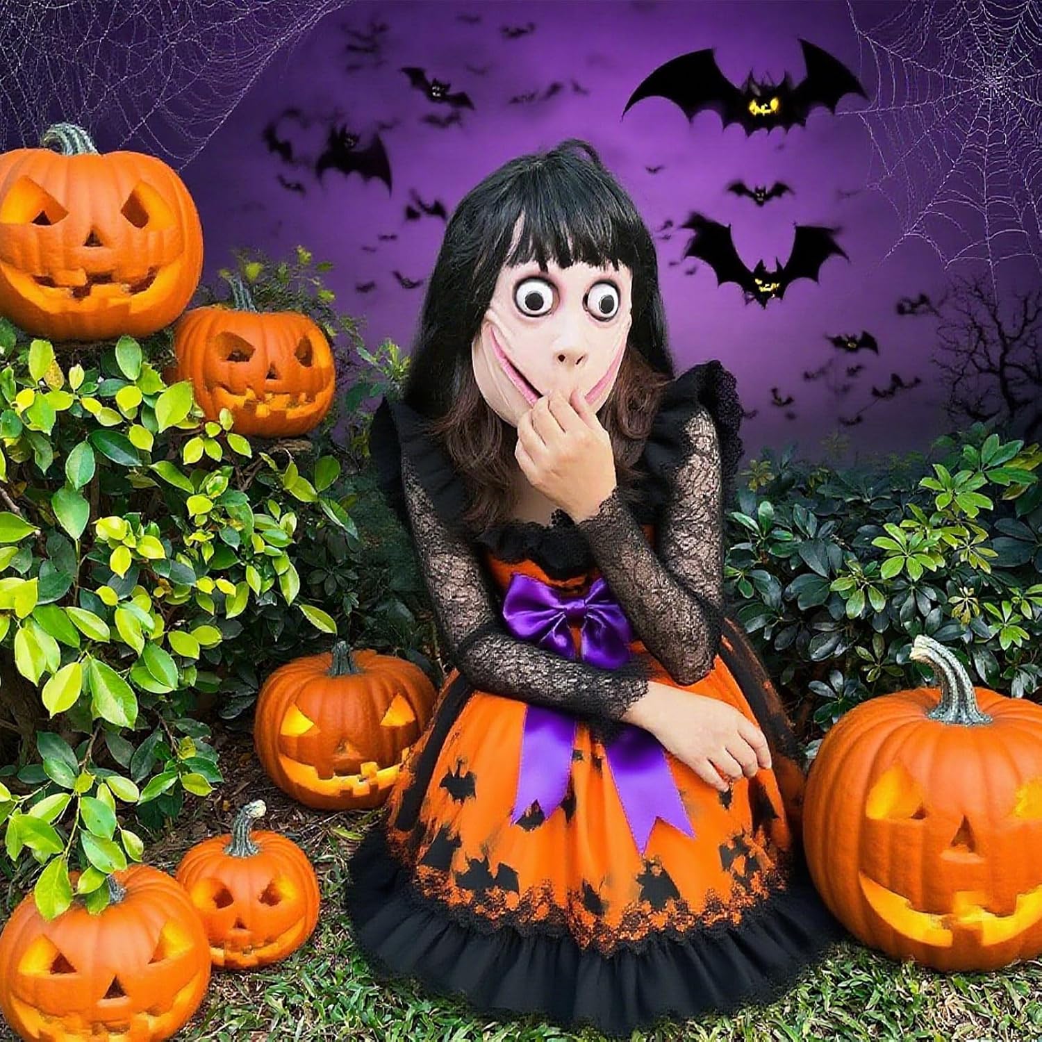 Long Wig Demon Horror Scream MOMO Head Mask, Adult Scary Halloween Cosplay Mask for Themed Party Props