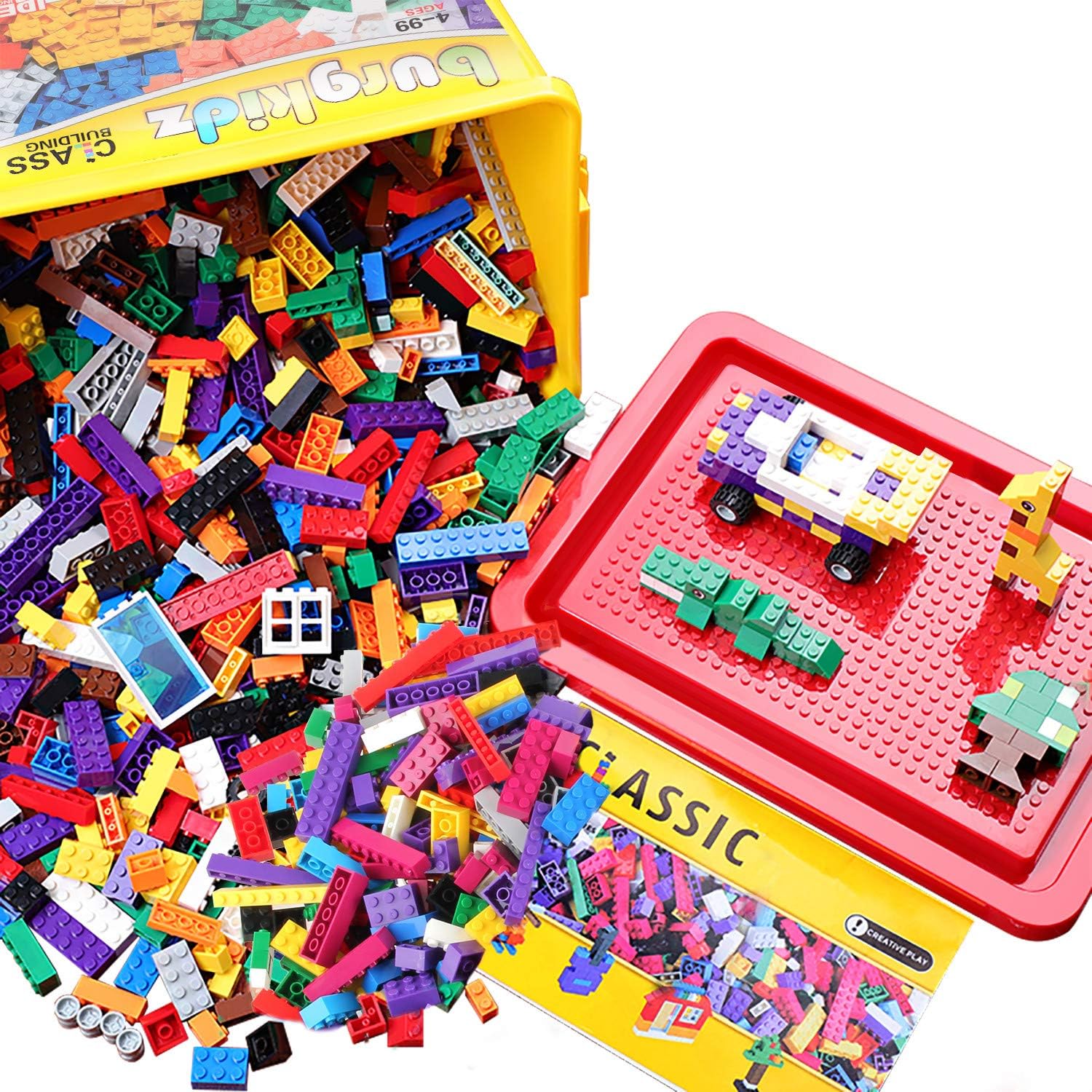 Building Blocks Set with Storage Box and Lid Baseplate: 568 Pieces Classic Bricks Compatible with Major Brands