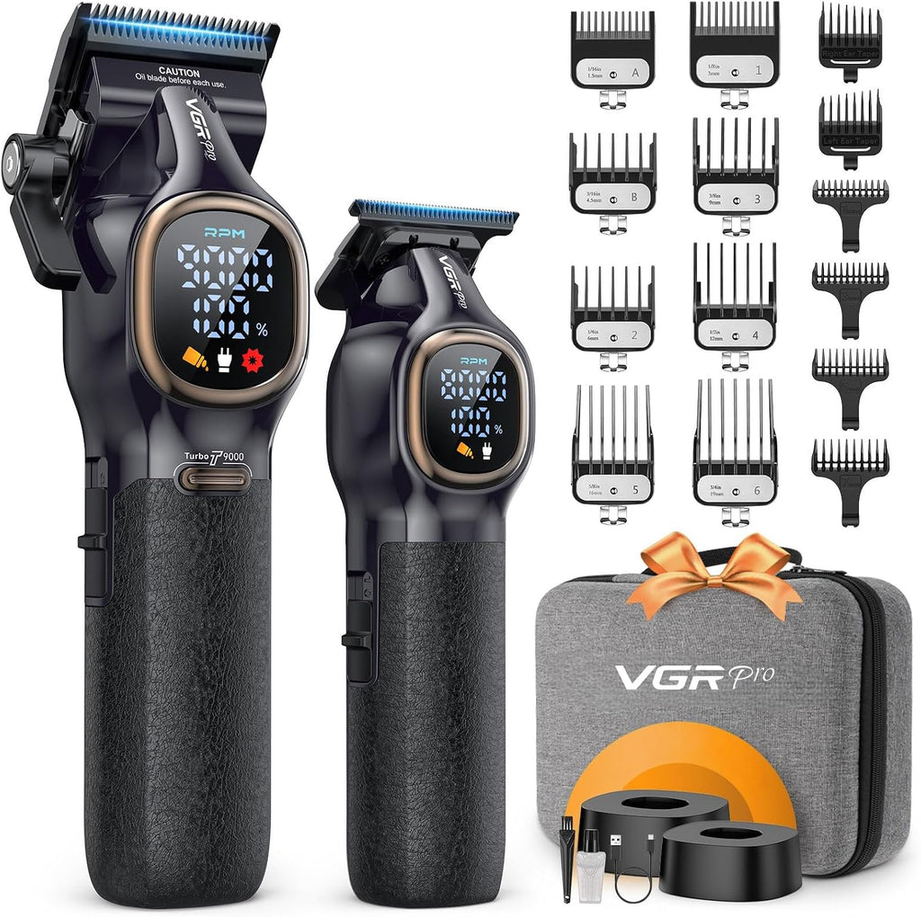 Professional Hair Clippers for Men, Cordless Clipper and Trimmer Set | 9000RPM Grooming Kit,EVA Case, LED display
