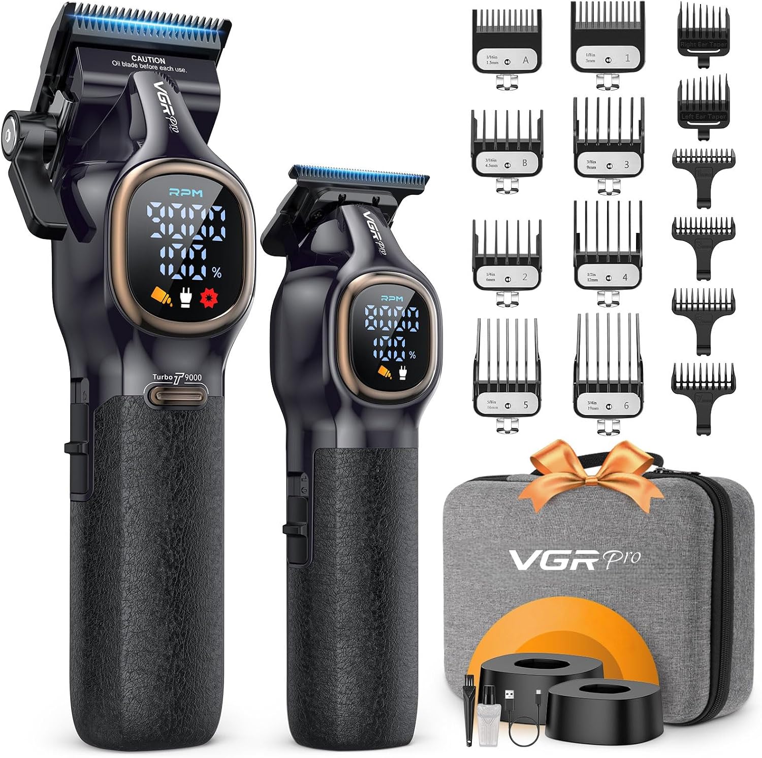 Professional Hair Clippers for Men, Cordless Clipper and Trimmer Set | 9000RPM Grooming Kit,EVA Case, LED display