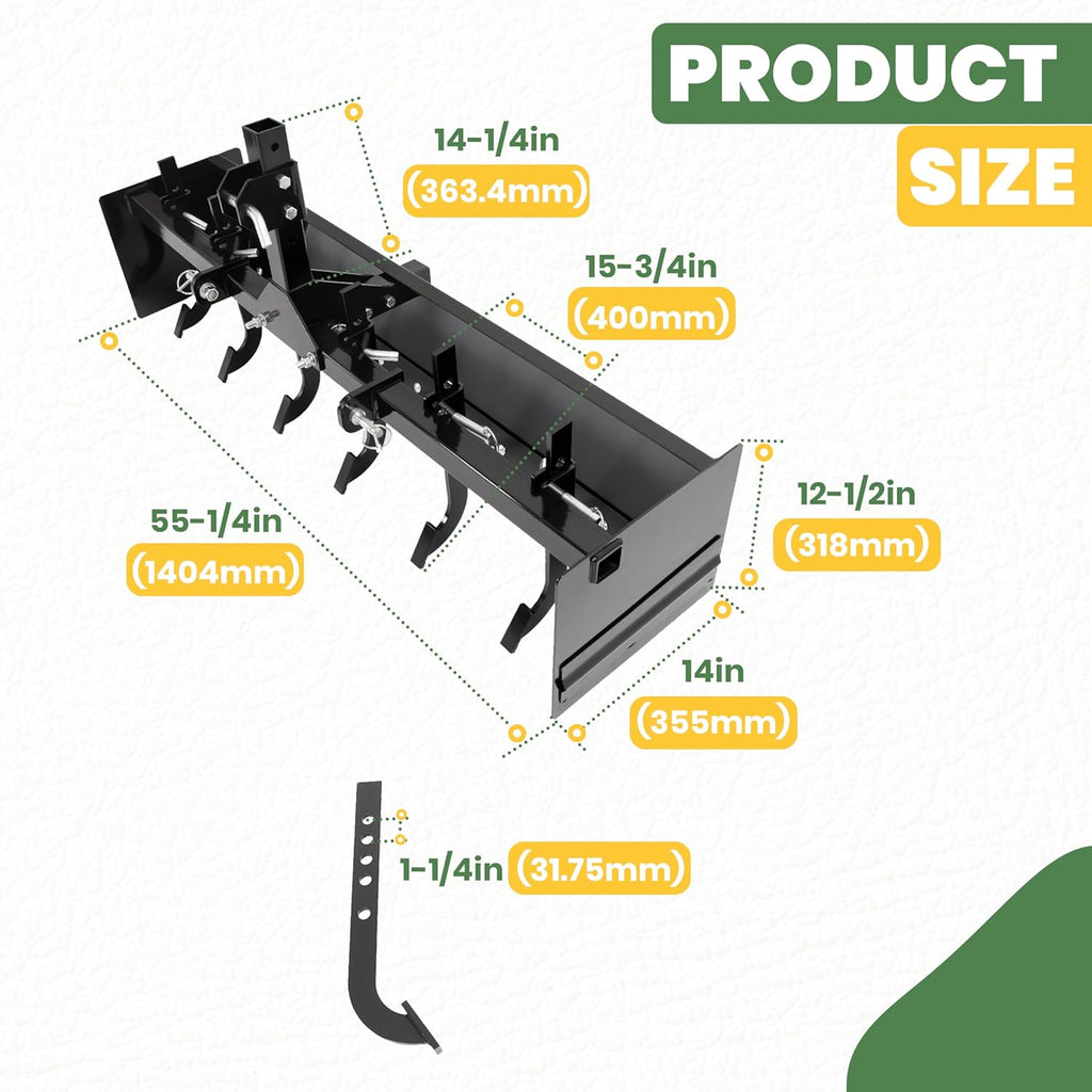 55" 3 Point Box Scraper Compatible with CAT 0 Three-Point Tractor Box Blade Attachment Leveling Grading Landscaping