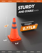 8 Pack 18" Collapsible Traffic Safety Cones, Orange Cones