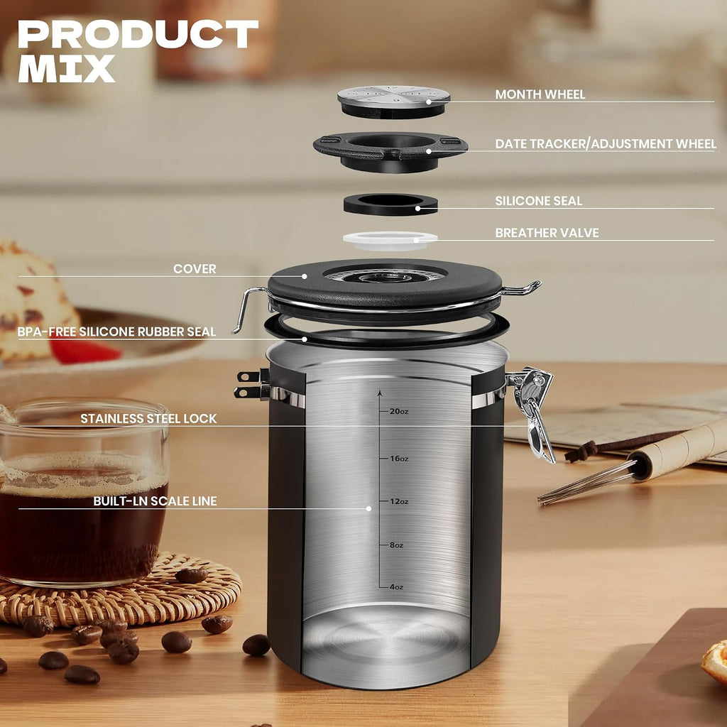 Coffee Canisters with Window,Airtight Coffee Container，22oz | Scoop，Date Tracker，Food Storage Organizers for