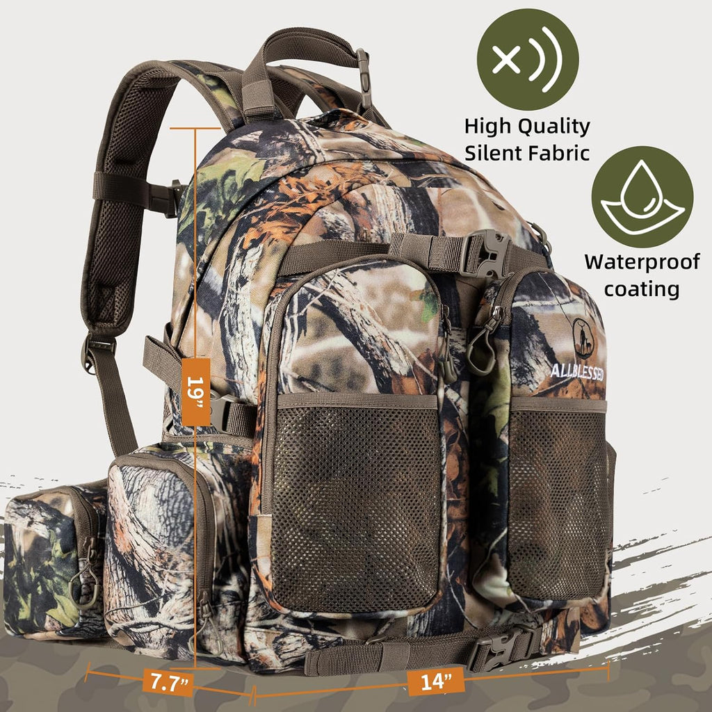 Hunting Backpack for Men Camo Hunting Day Pack for Rifle Bow 35L | Silent fabric, Daypack for Rifle Bow Carry System
