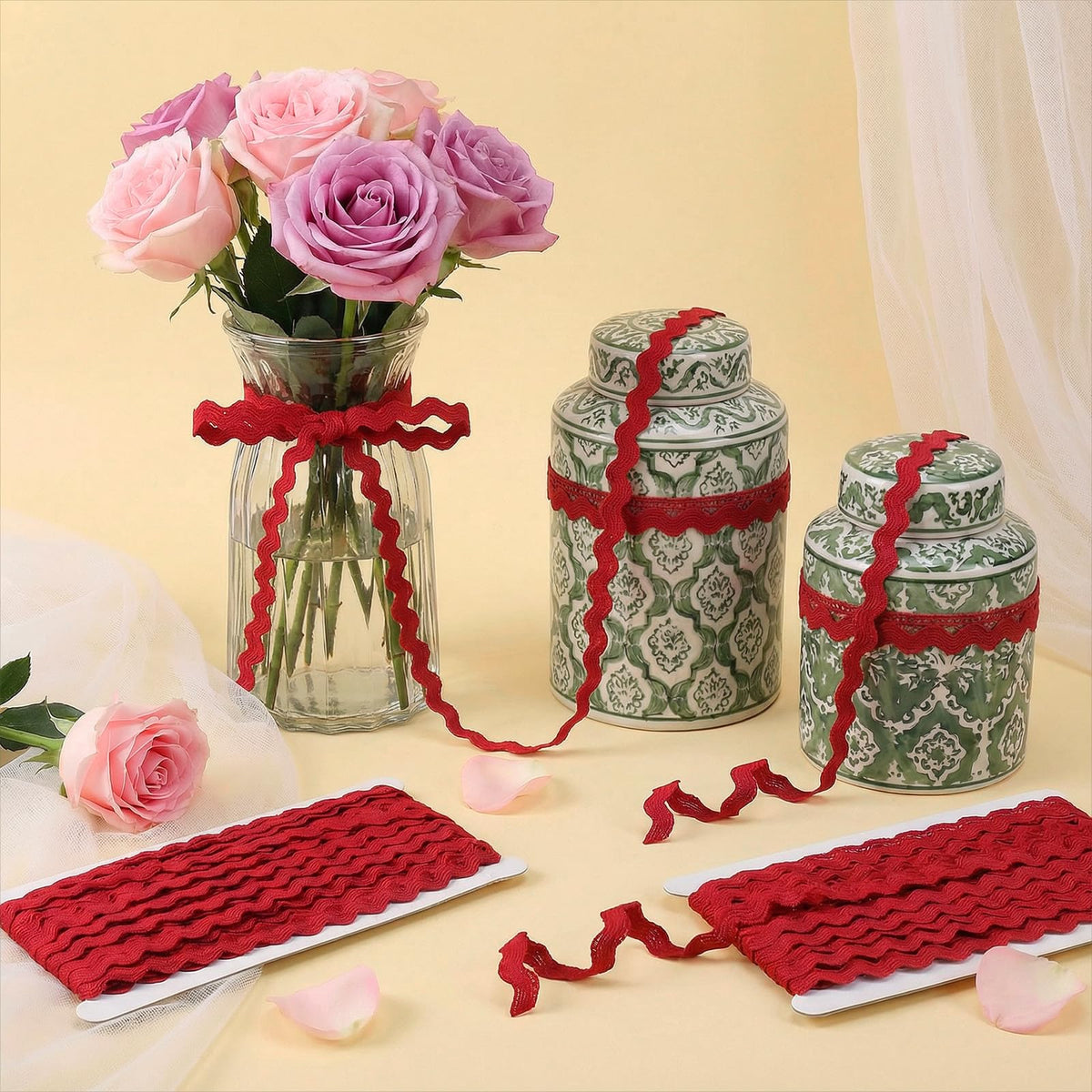 27Yards Rick Rack Trim for Sewing, 5mm Red Wave Bending Trimming