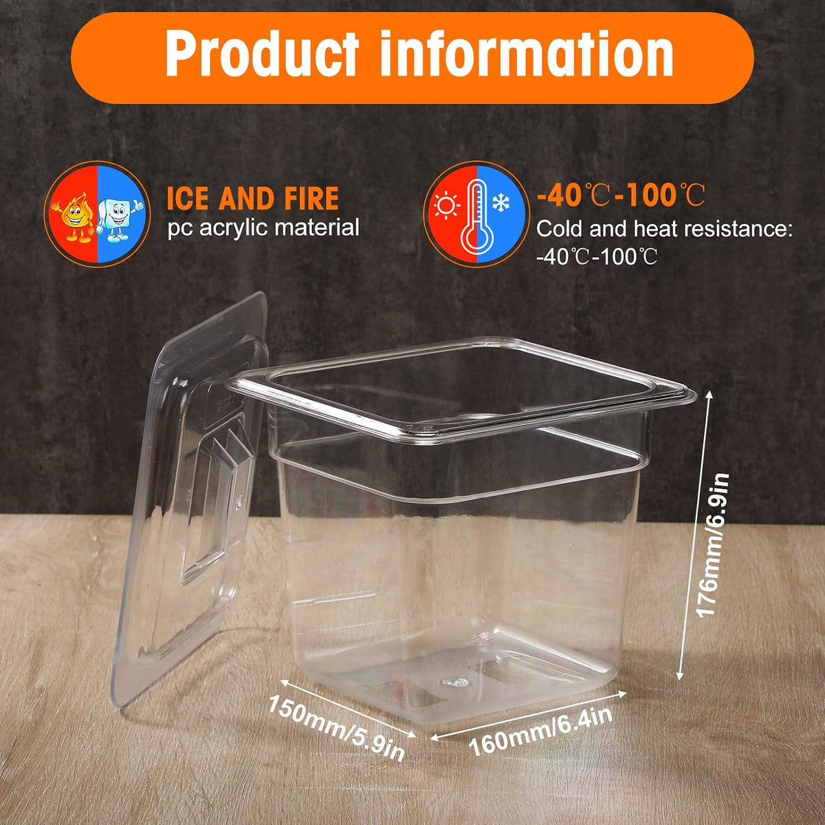10 Pcs 1/6 Size Food Pan with Lids, Clear Square, 6 Inch, 2 Quart