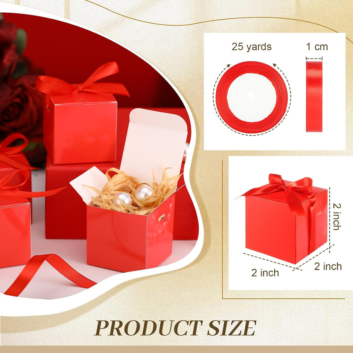 48 Pcs Wedding Gift Boxes with Lids Ribbon,Red,2 Inch