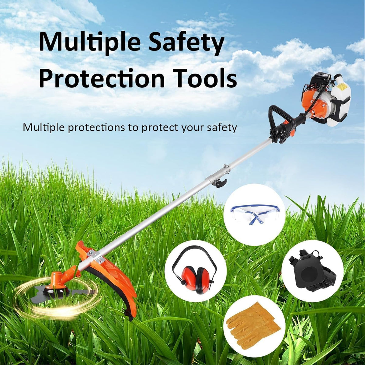 52cc Gas Powered String Trimmer & Brush Cutter, 2-Cycle Professional Weed Eater Weed Wacker 6-in-1 Multi-Tool with
