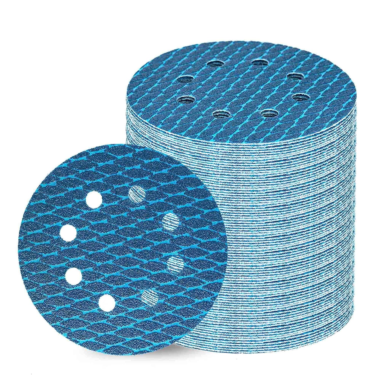 Orbital Sander Sandpaper 5 Inch 8 Hole Sanding Disc Hook and Loop Pads Sand Paper 60 Grit for Wood Metal 70 PCS Blue
