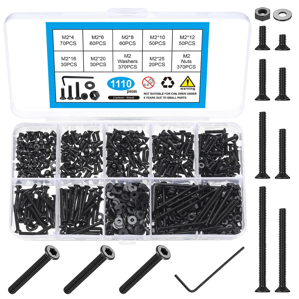 Metric Screw Assortment, Flat Head Machine Screw Assortment Kit, Countersunk Hex Socket Cap Screws Set, Black