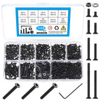 Metric Screw Assortment, Flat Head Machine Screw Assortment Kit, Countersunk Hex Socket Cap Screws Set, Black
