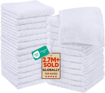 24 Pack Cotton Washcloths Set, 100% Ring Spun Cotton, Premium Quality Flannel Face Cloths, Highly Absorbent and Soft