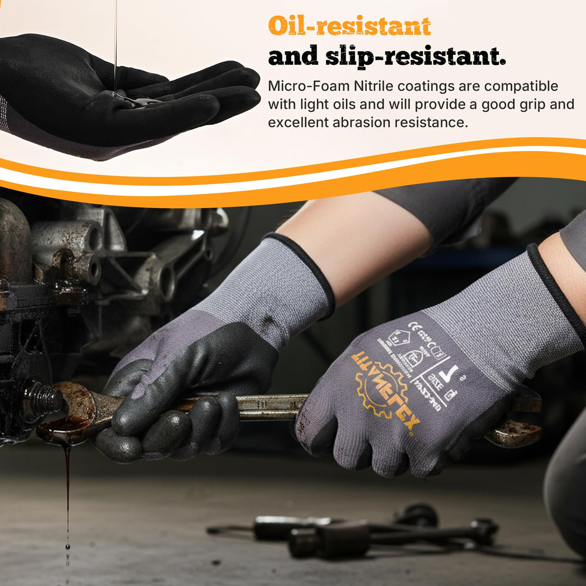Work Gloves, MicroFoam Nitrile Coated, Seamless Knit Nylon