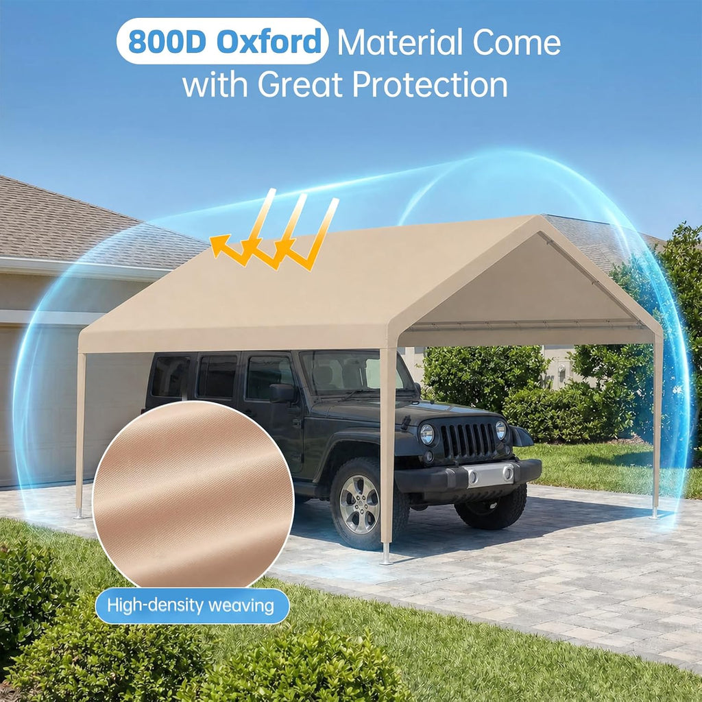 10x20 FT Carport Replacement Canopy Top, 800D Oxford Heavy Duty Waterproof Tarp Cover with 36 Ball Bungees, UV