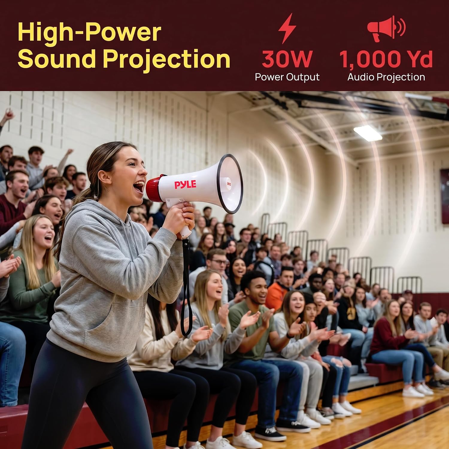 Rechargeable Bullhorn Megaphone with Voice Recording, AUX Input & Siren, USB-C Fast Charging, 1200-Yard Voice Range