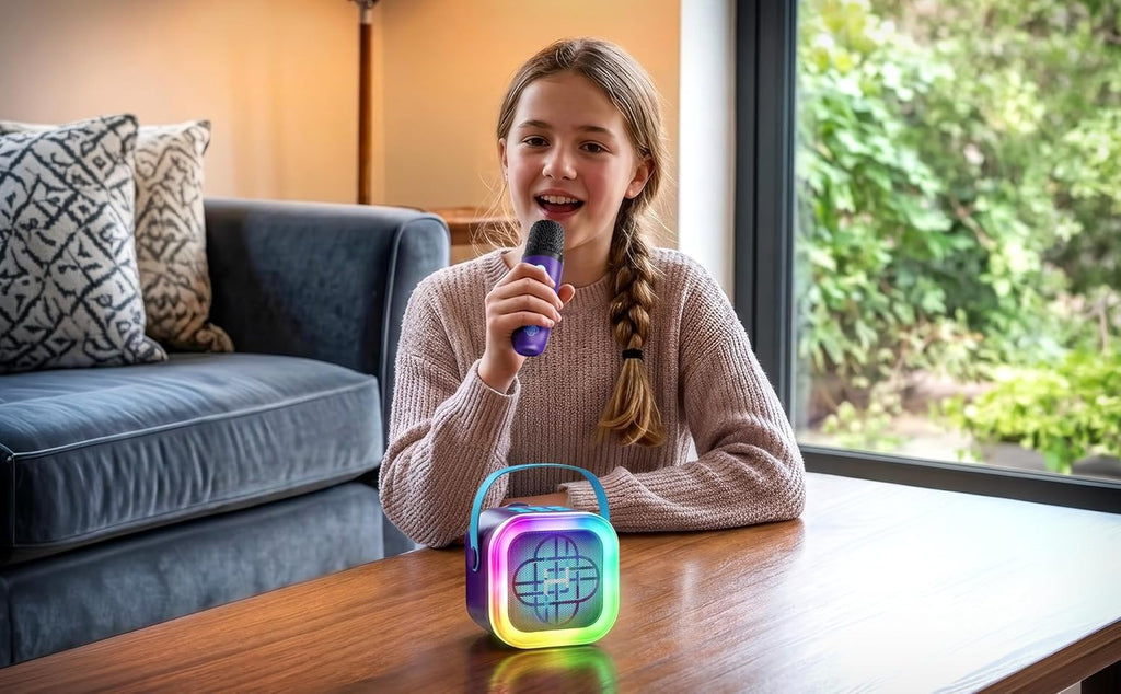 Kpop Demon Hunters Bluetooth Karaoke Machine for Kids, Wireless Microphone | Light Show and USB Disco Ball