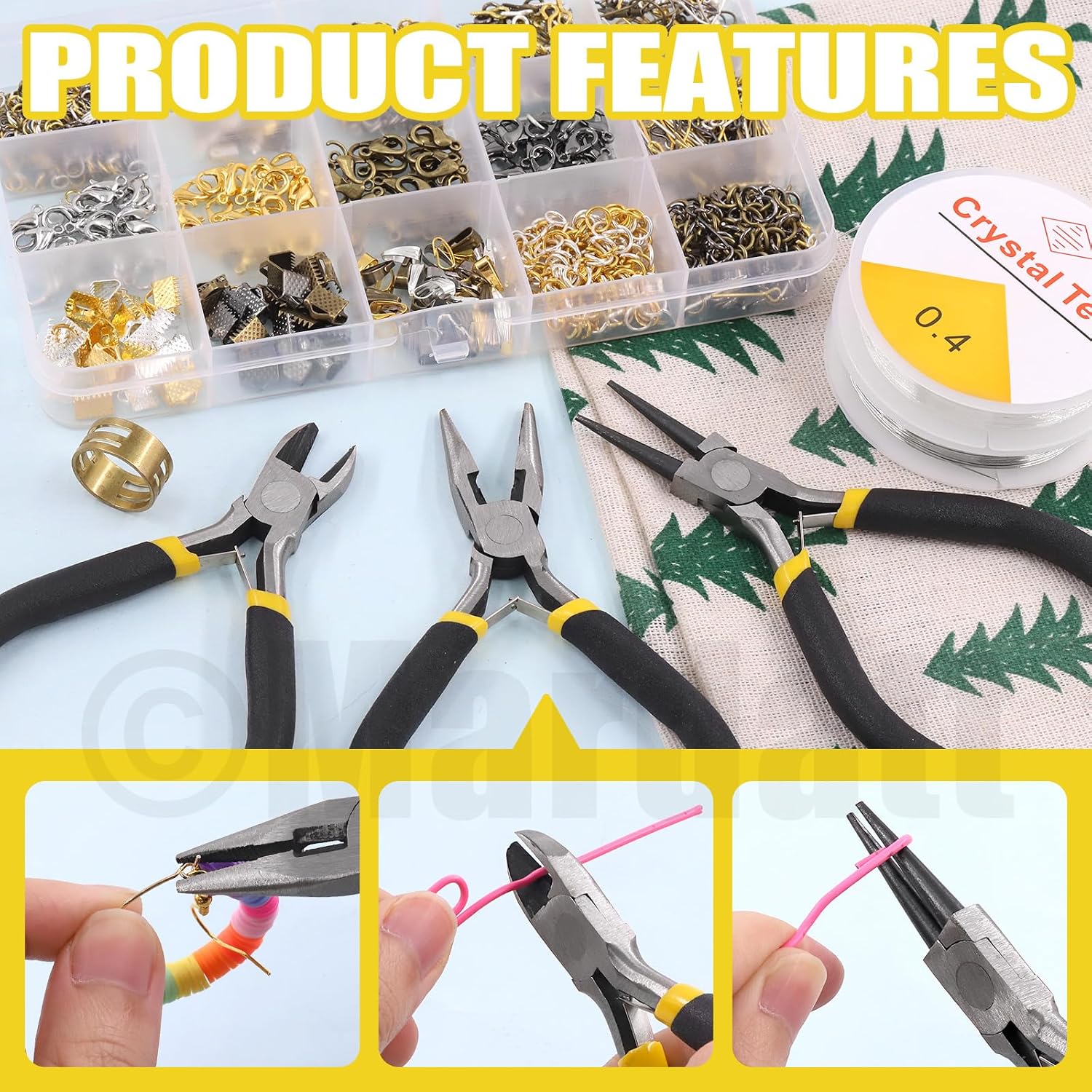 Jewelry Making Supplies Kit: 1468Pcs Including Pliers, Wires, Jump Ring Opener, Tweezers & Accessories for Jewelry