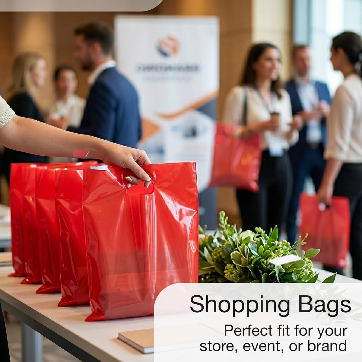 100 Red Plastic Bags With Handles 12x15 Merchandise Bags