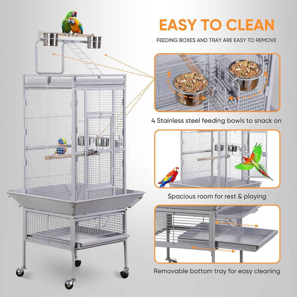 PRO 61-inch 2in1 Large Bird Cage with Rolling Stand Playtop Parrot Chinchilla Finch Cage Macaw Conure Cockatiel