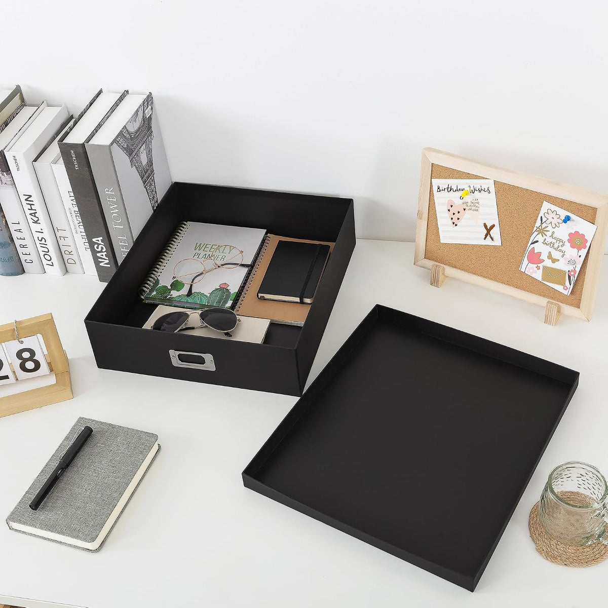 Black Scrapbook Photo Storage Box with Lid, 14.8x13x3.7 In