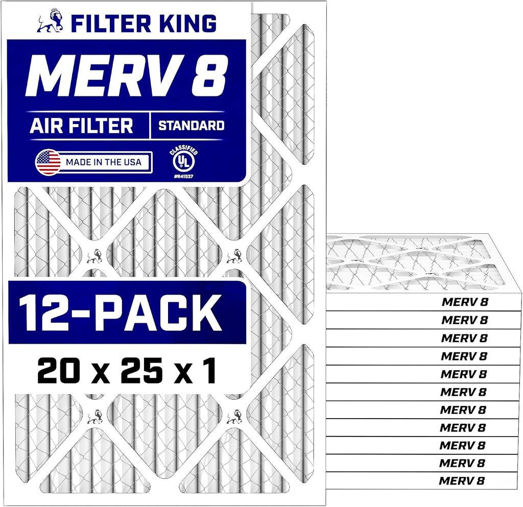 20x25x1 Air Filter (MERV 8) (12-Pack) Dust & Allergy Control AC Furnace Filters, MADE IN USA, HVAC, Pleated