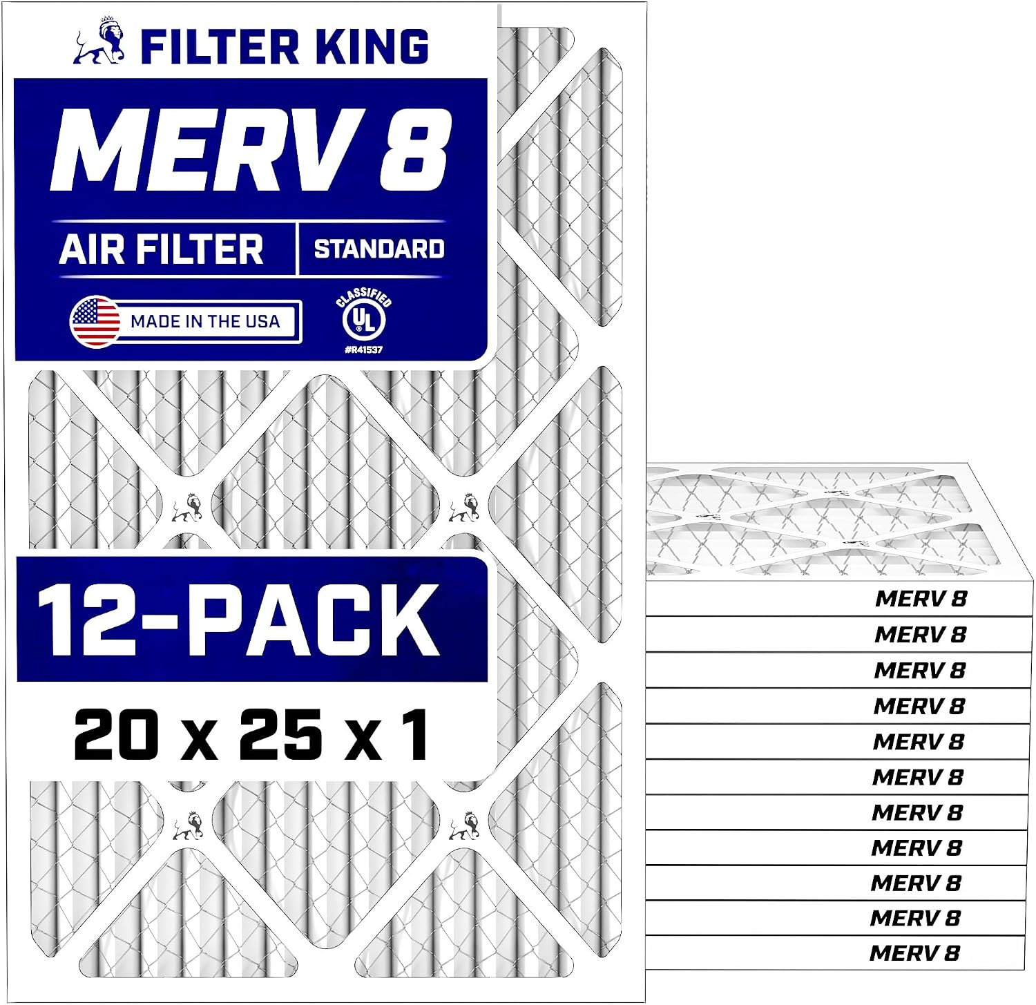 20x25x1 Air Filter (MERV 8) (12-Pack) Dust & Allergy Control AC Furnace Filters, MADE IN USA, HVAC, Pleated