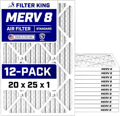 20x25x1 Air Filter (MERV 8) (12-Pack) Dust & Allergy Control AC Furnace Filters, MADE IN USA, HVAC, Pleated