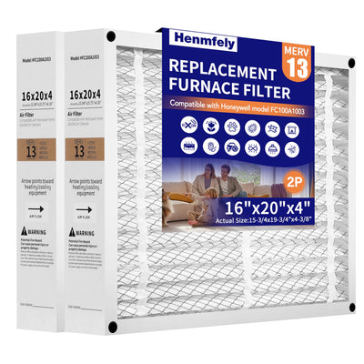 2-Pack 16x20x4 Furnace Filter, FC100A1003 Pleated HVAC Filter Replacement, Foldable Design for Easy Installation &