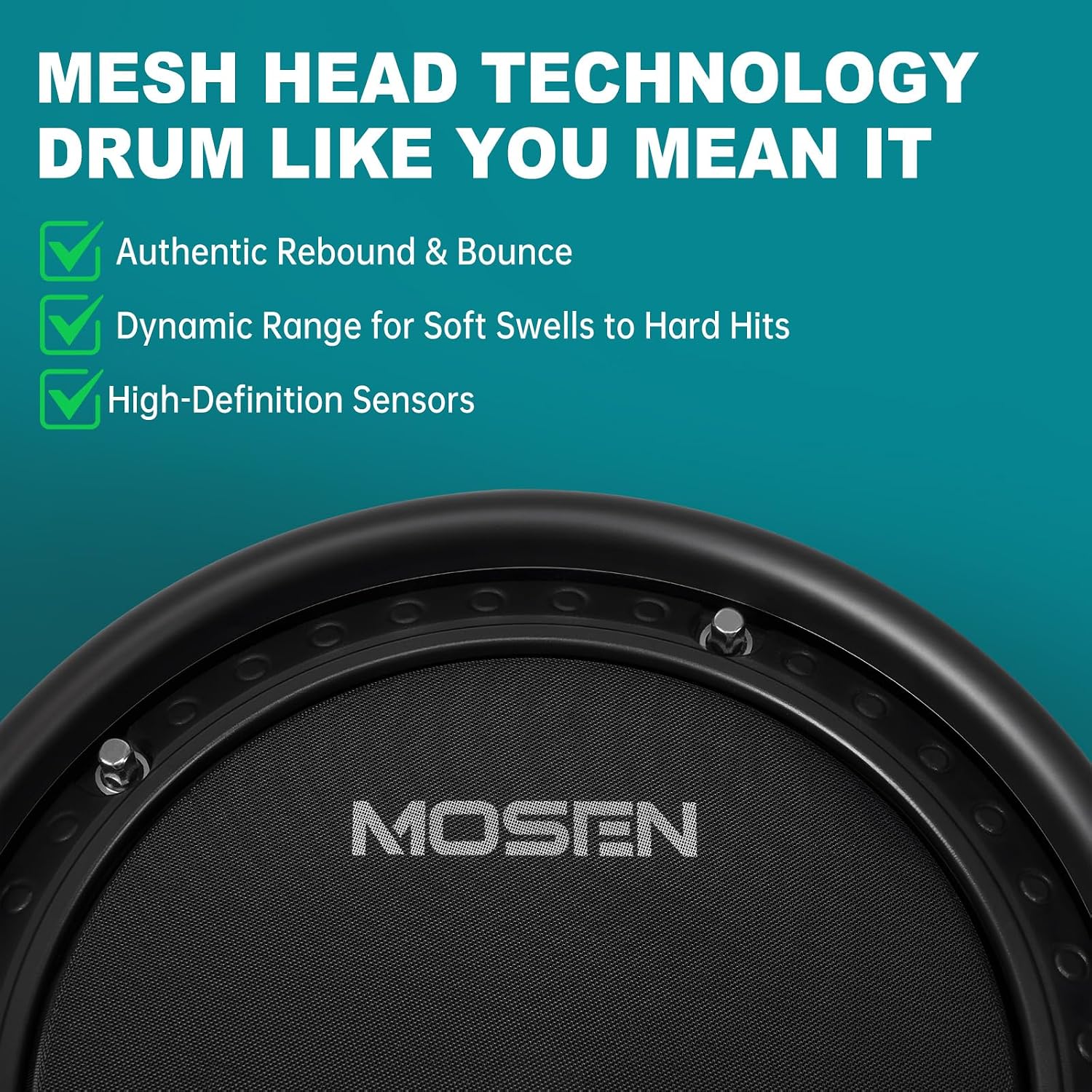 MOSEN MED-X5 Electric Drum Set Mesh Drum Pads, Phone Holder, Sticks, Adjustable cymbals, Kick drum, Headphones, USB