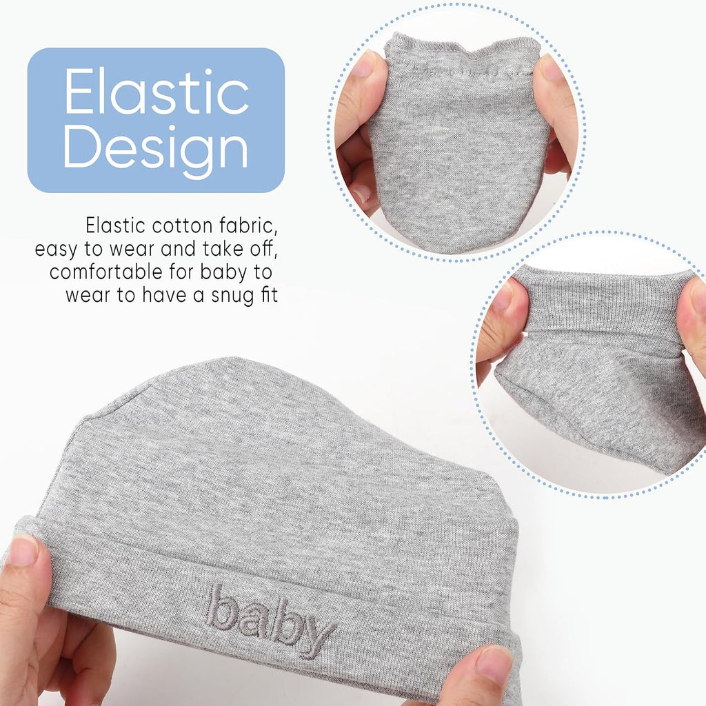 BQUBO Newborn Baby Hat Mittens Socks Set Infant Cotton Beanie Gloves Thick Warm Socks for 0-6 Months Boys Girls