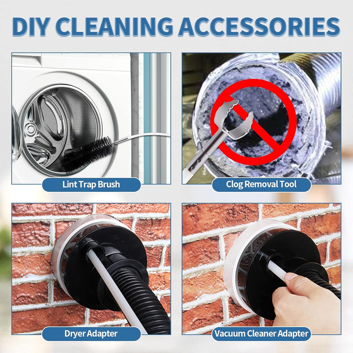 30FT Dryer Vent Cleaner Kit 7Pcs - Lint Remover Brush & Adapters
