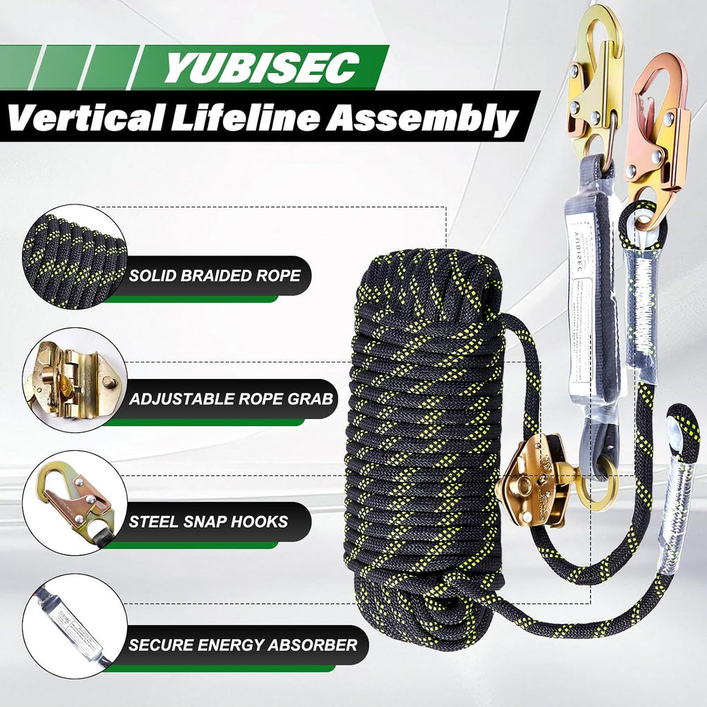 Vertical Lifeline Assembly 150FT, Fall Protection Rope Safety Lanyard