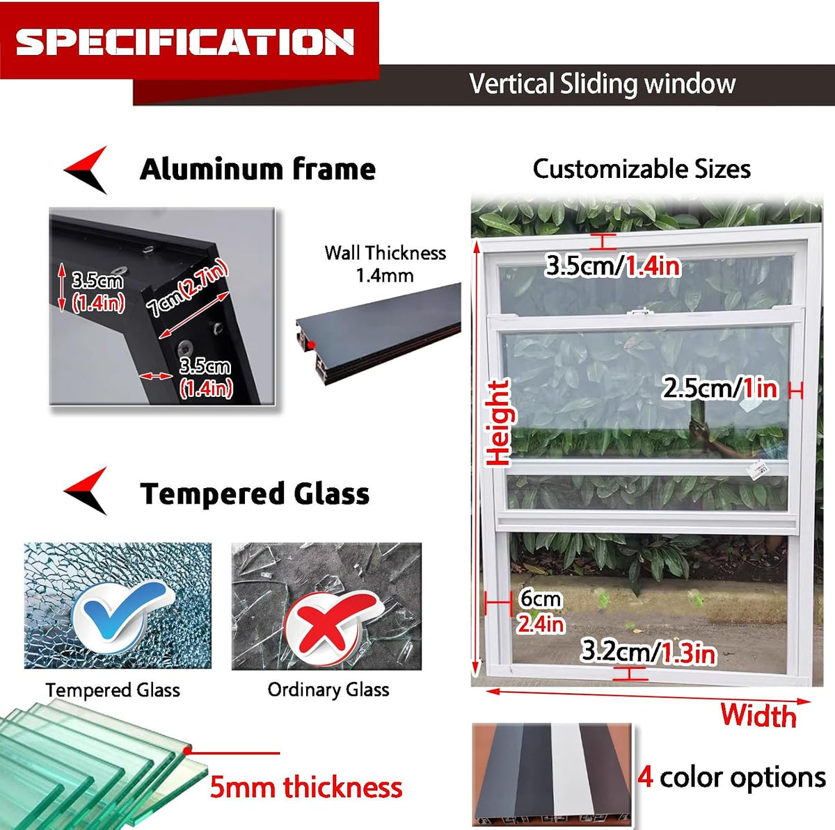 Double Hung Narrow Shed Window - Home Replacement for Basement/Garage/Loft, 18x21 in (45x53 cm), Durable & Stylish