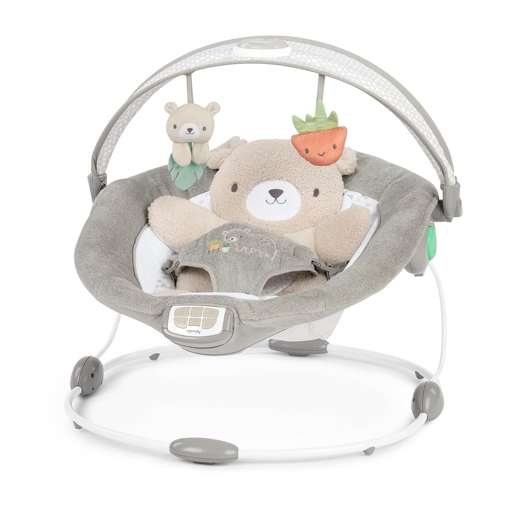 InLighten Baby Bouncer Seat with Light Up-Toy Bar and Bear Tummy Time Pillow Mat - Nate, Newborn and up