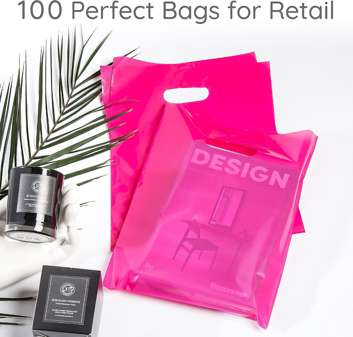 100 Pink Plastic Bags With Handles 9x12 Merchandise Bags