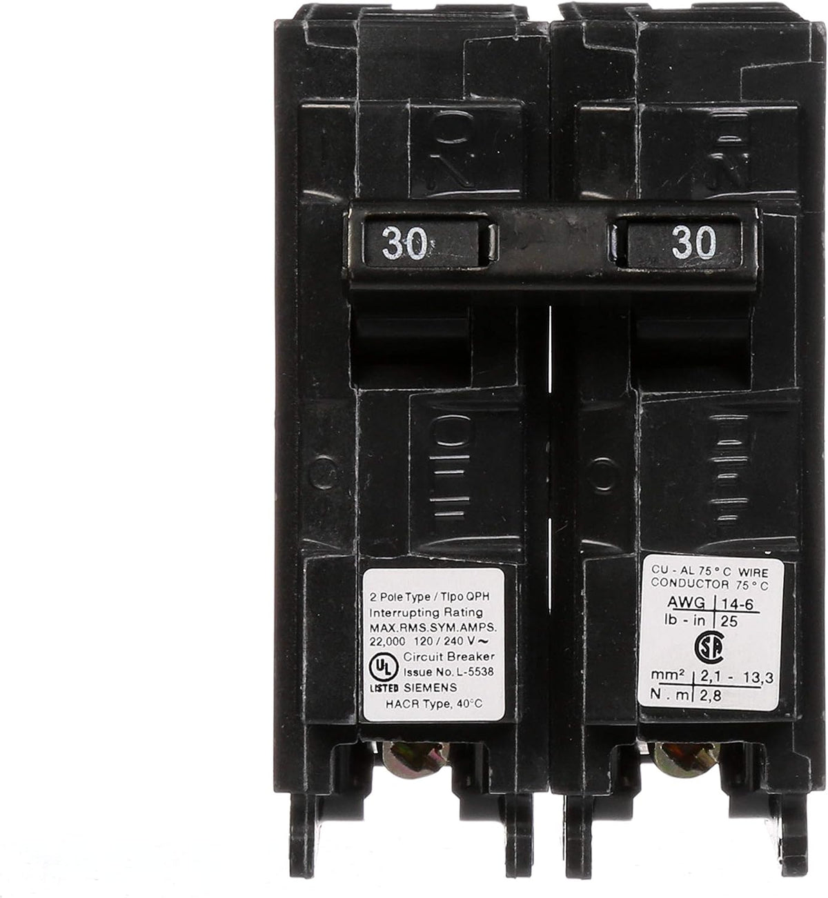 SIEMENS Q230H 30-Amp Double Pole 22kA Type QPH Circuit Breaker
