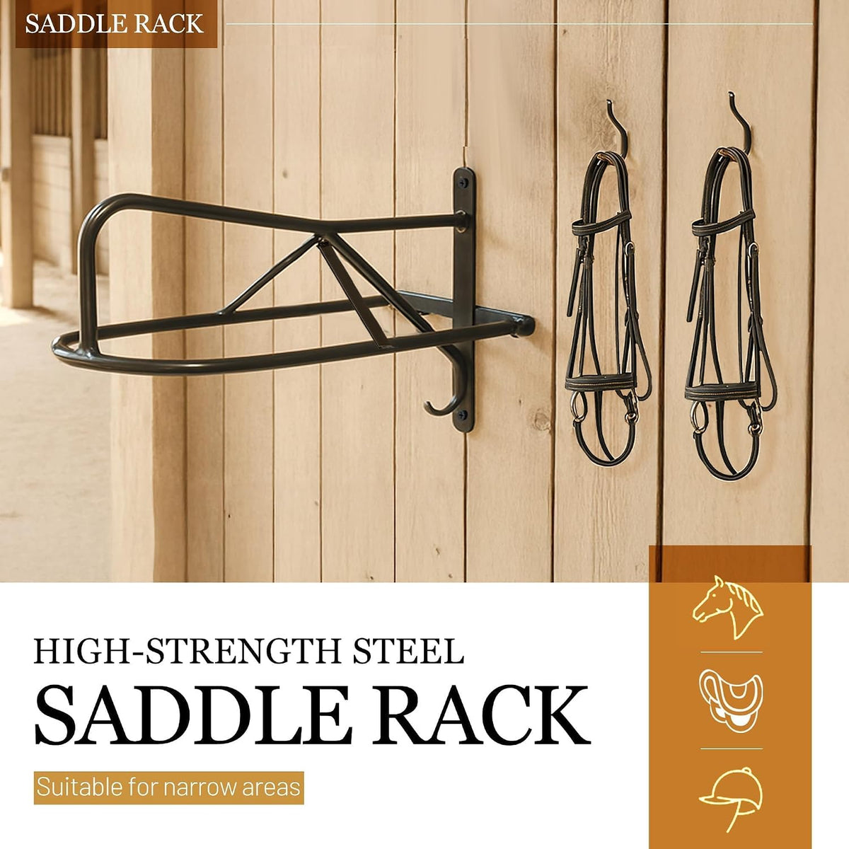 1Pc Saddle Rack Wall Mounted 22.3 x 11.1 x 8.6 Inch with Bridle