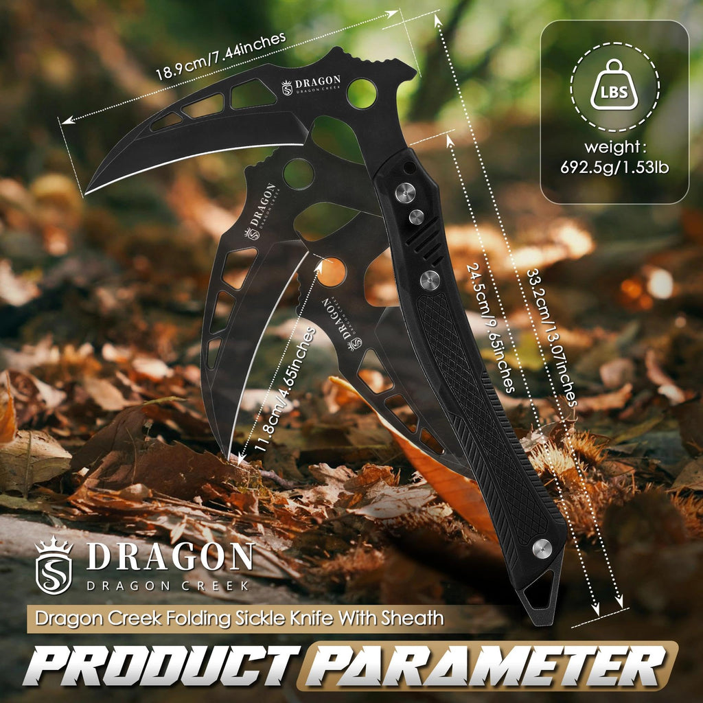 Folding Sickle Knife - with Bag Quick Release Black