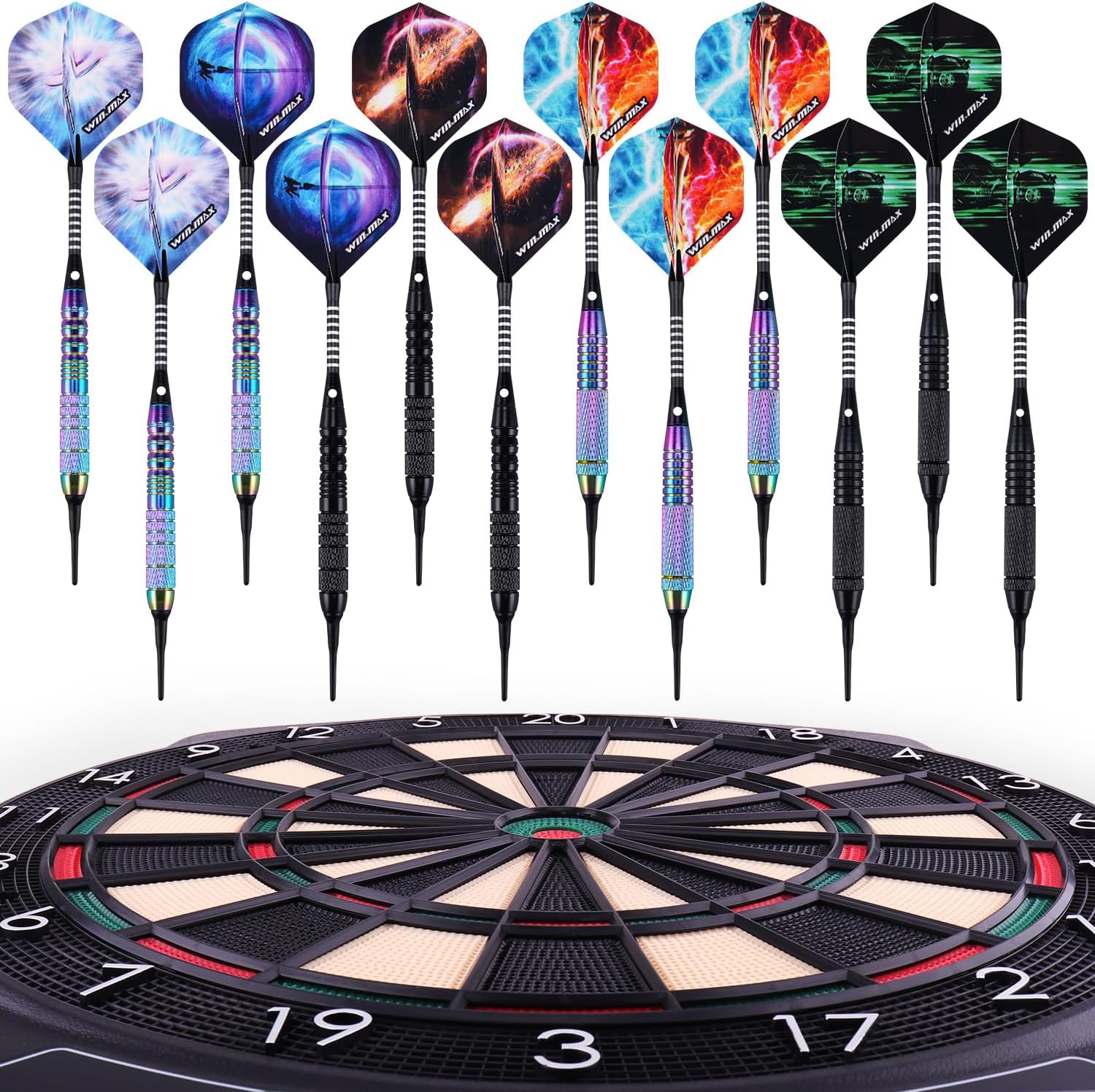 Darts Plastic tip 12 Pcs Soft tip Darts for Electronic Dart Board | 12 Elegant Professional Soft Tip Darts（18g）, 24