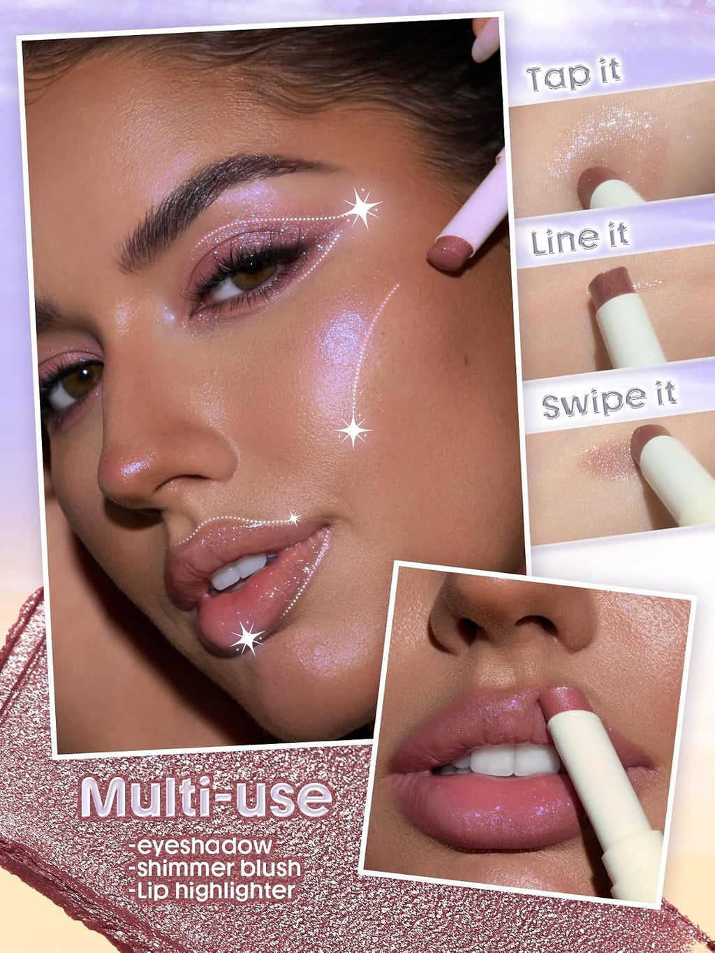 Lunar Jelly Frosty Eyeshadow Stick Shimmer Soft Cream Long-lasting Light-catching Glow Eye Makeup-05 Caramel Candy