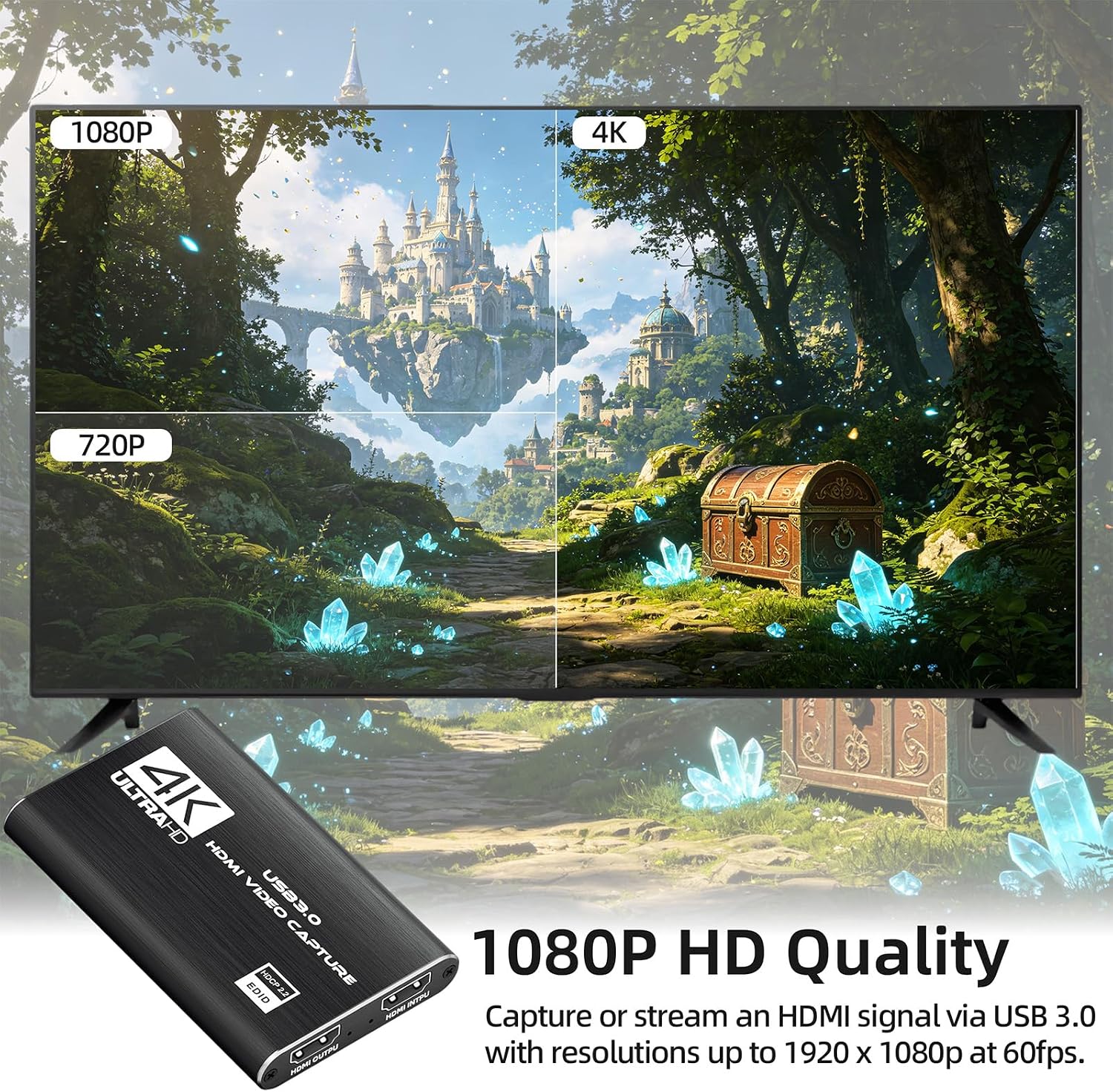 4K HDMI Capture Card for Streaming, Full HD 1080P 60FPS USB 3.0 Cam Link Game Audio Video Capture Card, Work with