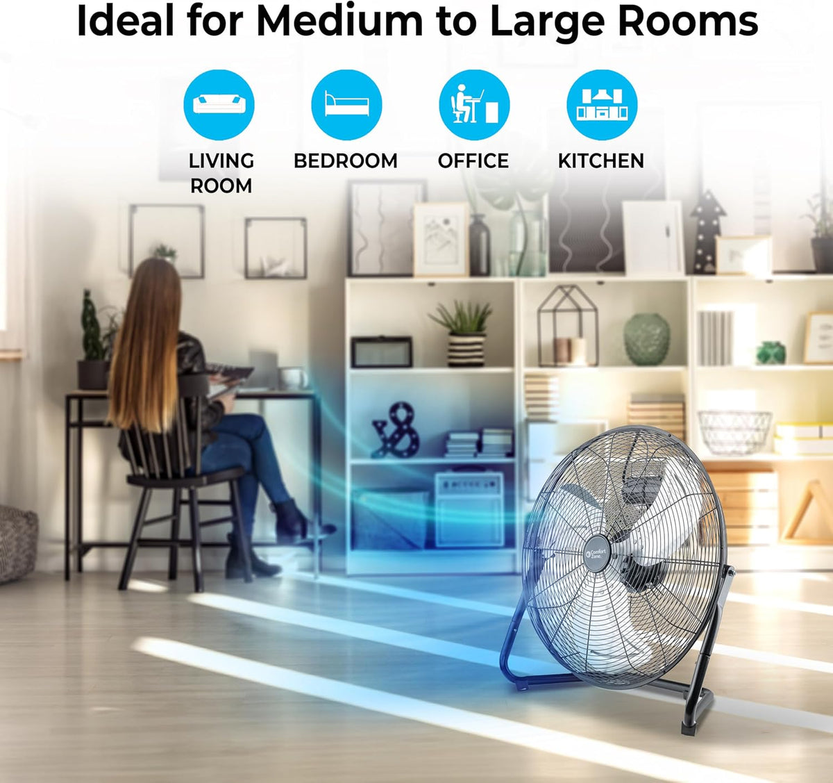 COMFORT ZONE 20-Inch High-Velocity Industrial Floor Fan