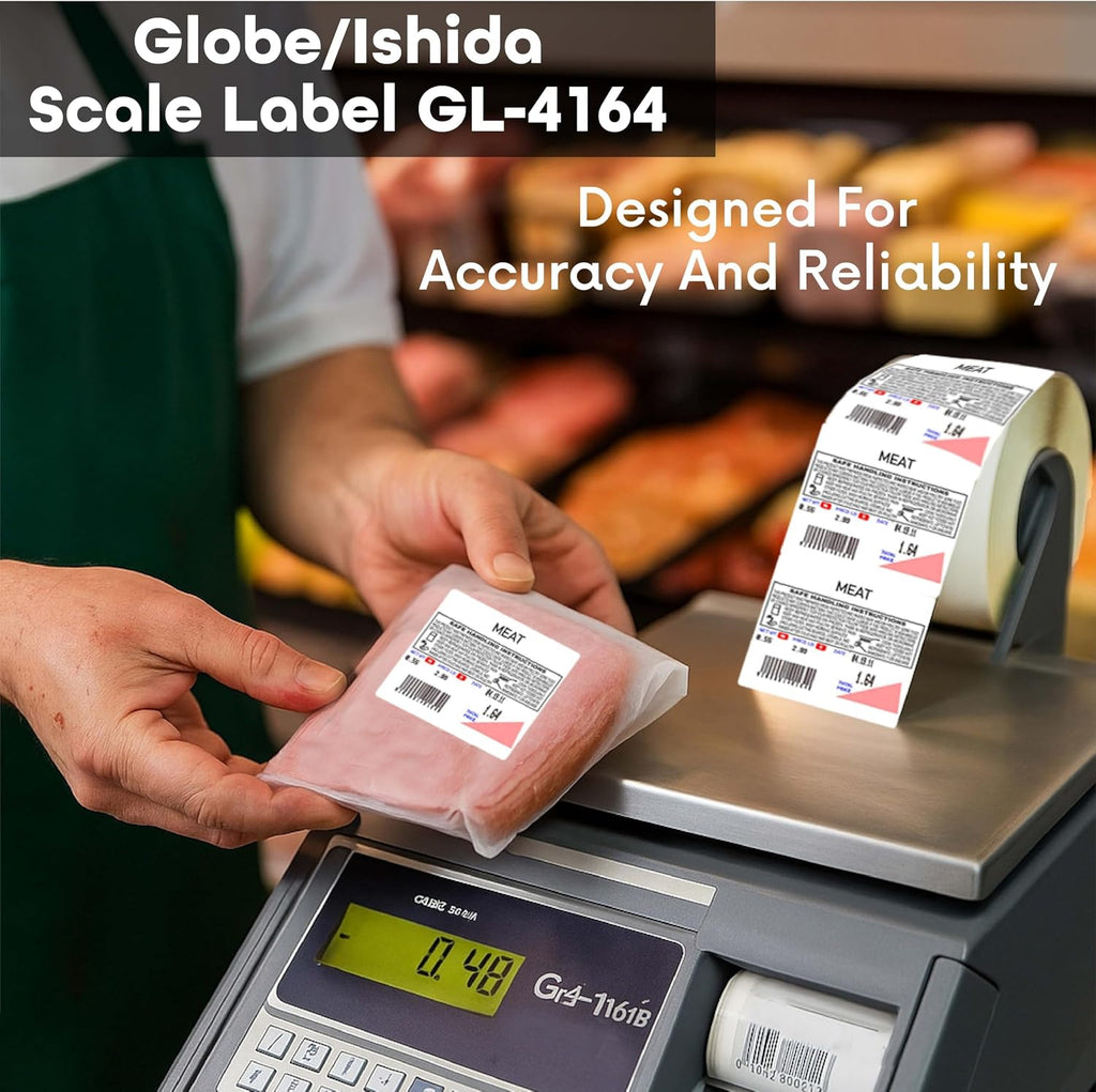 Globe Ishida Scale Label GL-4164 UPC Labels with Safe Handling | 64mm x 59mm | Barcode Printing Sticker Rolls