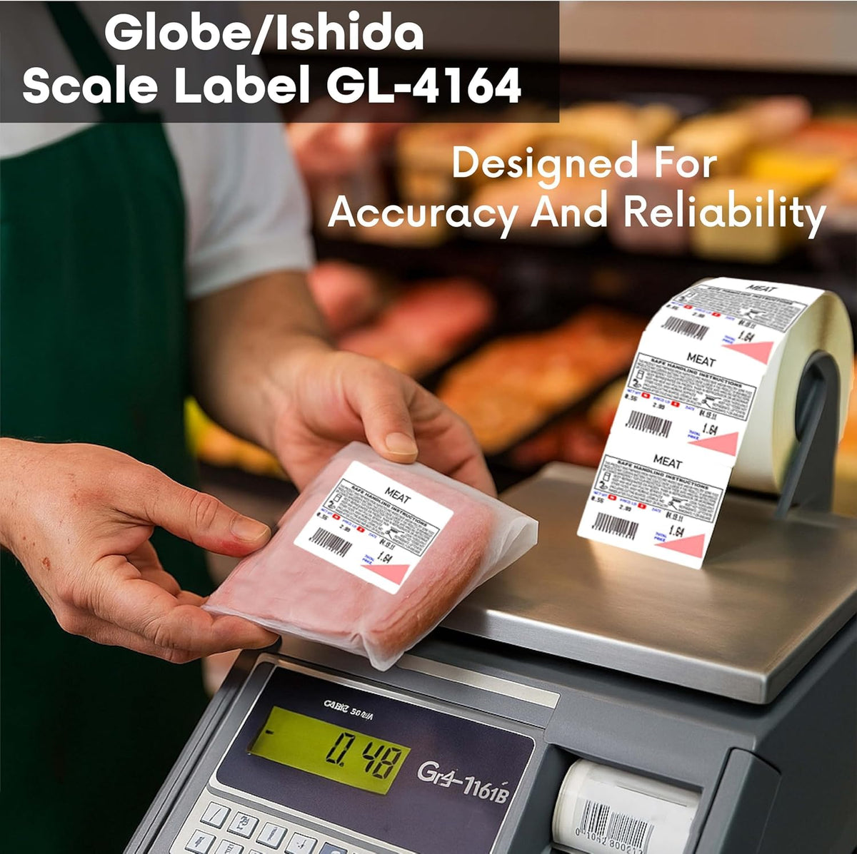Globe Ishida Scale Label GL-4164 UPC Labels with Safe Handling | 64mm x 59mm | Barcode Printing Sticker Rolls