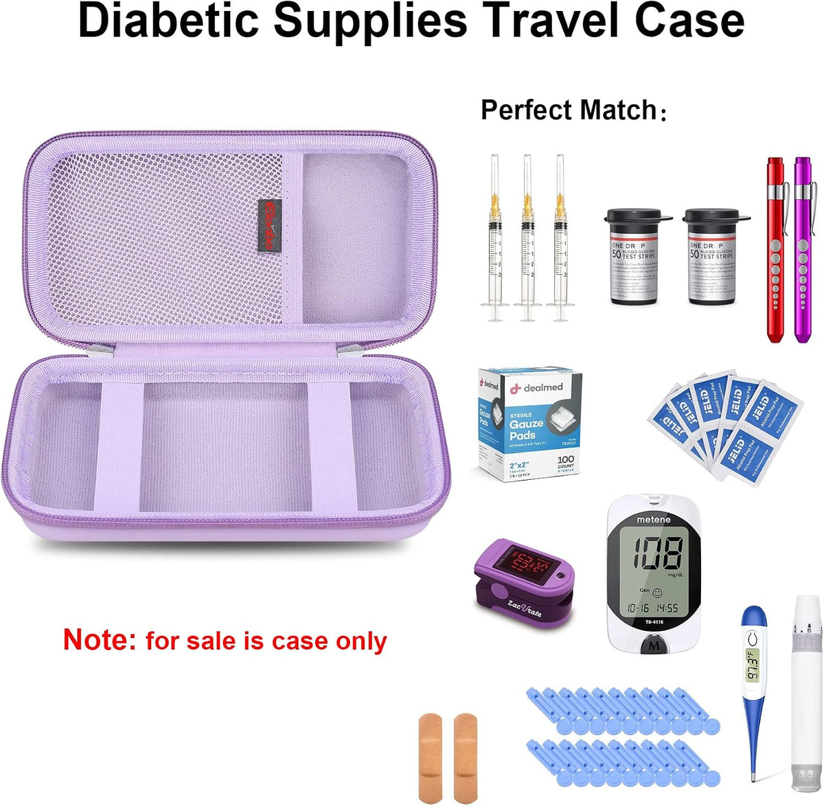 Diabetic Supplies Travel Case for Glucose Meter Diabetes Testing Kit