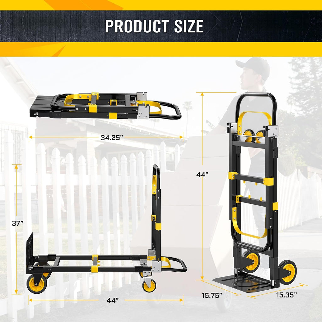 Upgraded 3 in 1 Folding Hand Truck, 600lbs Convertible Hand Truck Dolly with Solid Wheels and Straps Luggage
