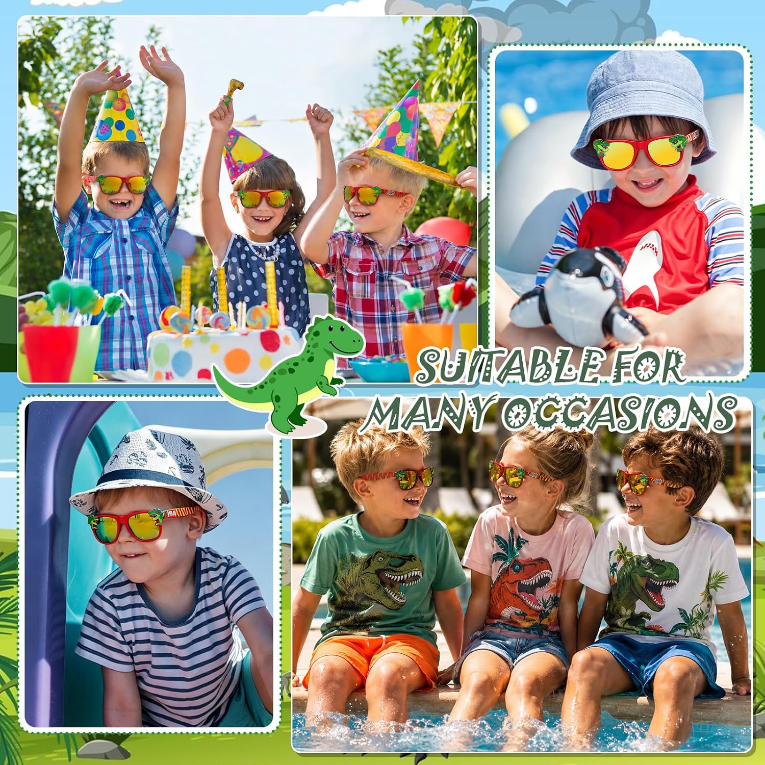 Kids Sunglasses Boys Girls, Dinasour Boys Sunglasses Age 3-10Y, Toddler Childrens Sun Glasses UV Protection with Pouch