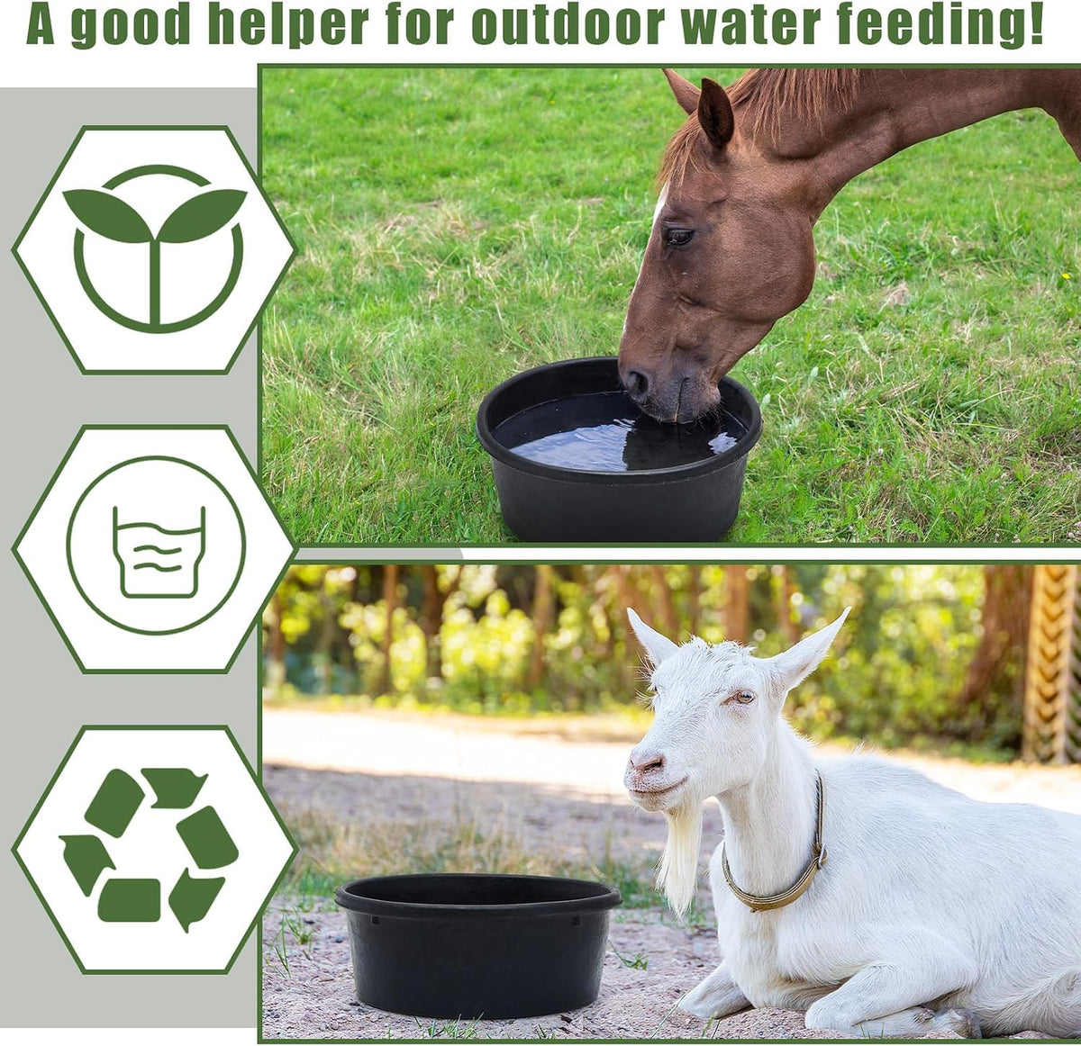 2 Pcs 4 Quart/ 1 Gallon Rubber Feeder Pan Horse Feed Bucket
